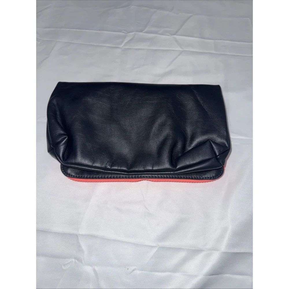 Lululemon Black Vegan Leather Fold Over Neon Pink Travel Pouch